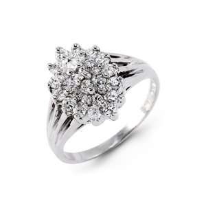    Cluster Round Cut CZ Solid 14k White Gold Womens Ring Jewelry