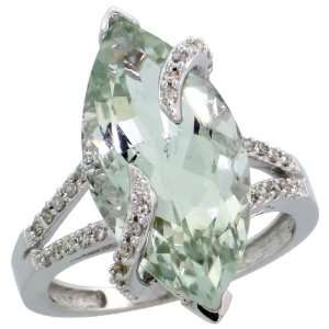   Cut Diamonds & 6.67 Carats (20x10mm) Marquise Cut Green Amethyst Stone