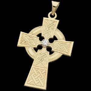   14k Yellow Gold Celtic Cross Pendant w/Diamond Accent: Jewelry