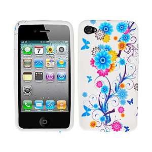 Blue Flowers Butterfly White TPU Ice Candy Skin Soft Rubber Gel Case 