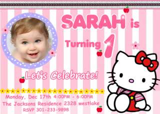 HELLO KITTY INVITATIONS PHOTO BIRTHDAY Custom Personalised 1st INVITEs 