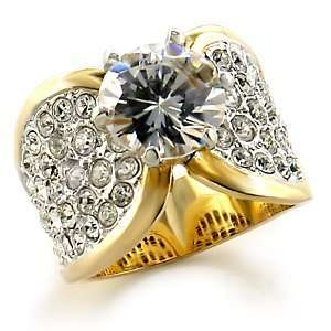  Jewelry   3 Carat Clear CZ Gold Tone Ring SZ 5 Jewelry