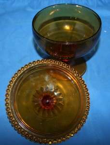 Vtg Amber Glass Candy Dish Compote with Lid Glassware  