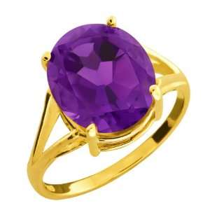  4.60 Ct Oval Purple Amethyst 18k Yellow Gold Ring Jewelry