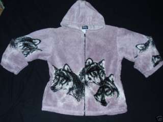 ladies wolf wolves anorak fleece jacket hood size large  