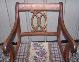 Antique Victorian Wooden Desk Armed Cushion Chair  