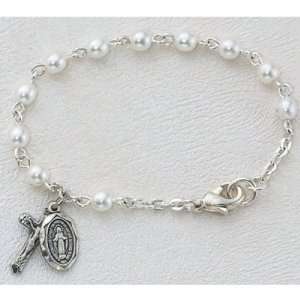 Baby Bracelet BR177 Sterling Silver Glass Pearl Miraculous Medal 