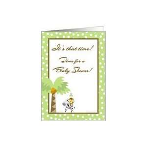   Green & Brown Zebra Monkey Bird Polka Dot Baby Shower Invitation Card