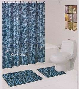 15 pc Printed Bath Mat Set/Fabric Shower Curtain/Fabric Covered Hooks 