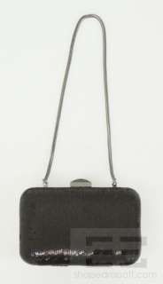 BCBG Max Azria Black Sequin Silver Frame Evening Clutch Handbag  