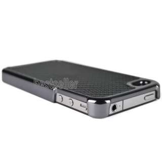 New iPhone 4 Carbon Fiber Chrome Bumper Hard Case Black  