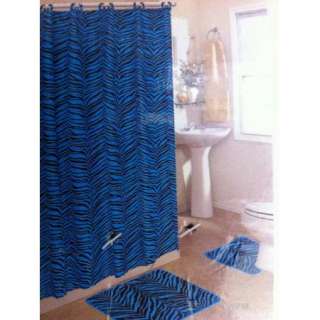 15 pc Bath rug set blue zebra animal print bathroom shower curtain mat 