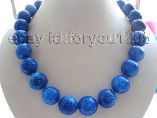 20 Genuine Natural 18mm Round Blue Coral Necklace  