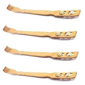  Lot Of 4 Back Scratchers / Massager   Hand Carved Bamboo 