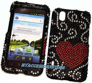 Boost Mobile LG Marquee LS855 Red Heart Rhinestones Jewel Bling Phone 