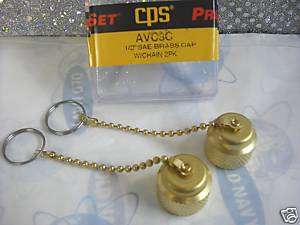 Vacuum Pump Brass Caps *2, w/Chains *NEW* 1/2 SAE  