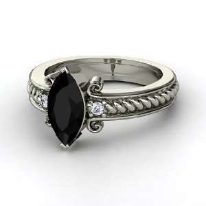  Catelyn Ring, Marquise Black Onyx 14K White Gold Ring with 