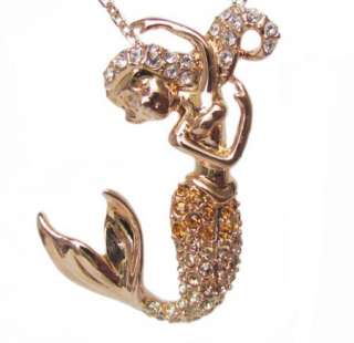beautiful Mermaid Pirates of the Caribbean Swarovski gold GP pendant 