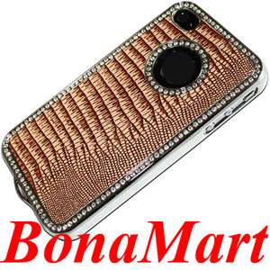   Unique Leather Rhinestone Plating Hard Back Case Cover F iPhone 4 4S