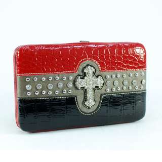 Striped Frame checkbook wallet w/ cross black red  