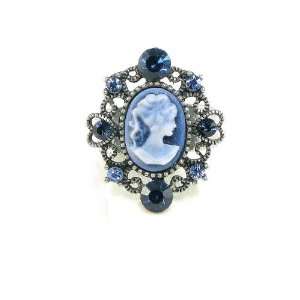  Beautiful Blue Cameo Woman Fashion Ring with Blue Crystal 