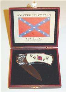 CONFEDERATE REBEL FLAG POCKET KNIFE in COLLECTOR BOX  