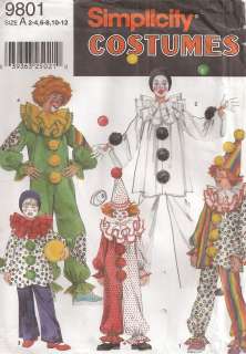 SIMPLICITY 9801 Clown Jester Costume Size 2 12 PATTERN  