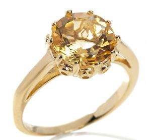 Technibond Citrine Royal Crown Set Ring 14K Gold Clad  