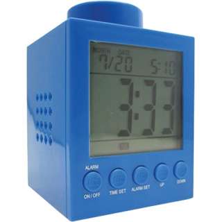 digital blue lego alarm clock blue provides time date and the day of 