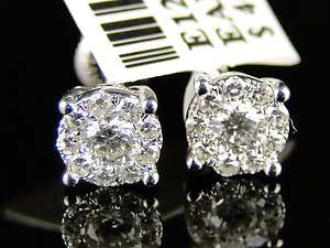   GOLD ROUND CUT SOLITAIRE LOOK DIAMOND STUD EARRINGS 1/2 CT  