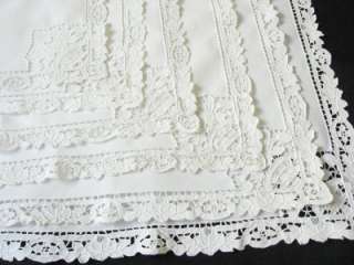   Set 6 Vintage Antique NEEDLE LACE Dinner Napkins 17 Linen Flowers LUX