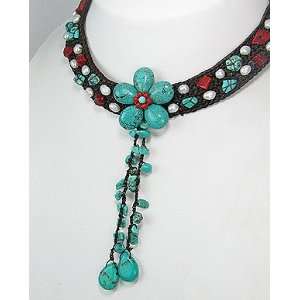   Native American Turquoise and Coral Flower Necklace: Everything Else