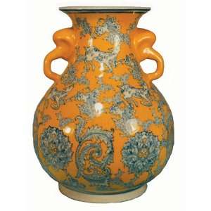    Blue and yellow crackle porcelain vase   10H