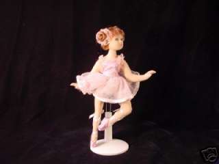 BEAUTIFUL PORCELAIN BALLERINA DOLL WITH STAND PINK DRESS, MOVABLE ARMS 