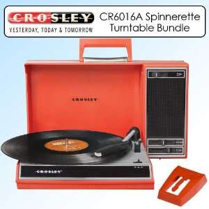  Crosley CR6016ARE Spinnerette Turntable Red Bundle 