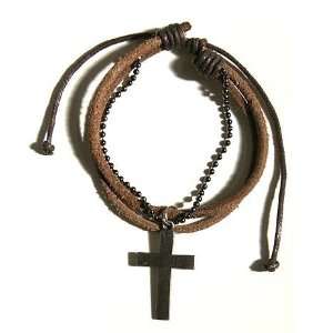  Adjustable Leather Bracelet with Cross 