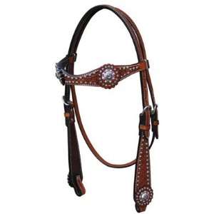    Flower Tooled Headstall with Crystal Conchos