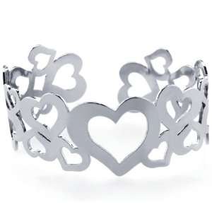  Silver Stainless Steel Hearts Cuff Bracelet Jewelry