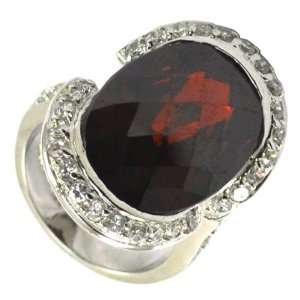  Oval Checkerboard Cut Garnet & Pave CZ Ring Jewelry