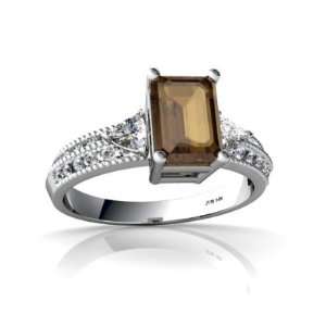   14K White Gold Emerald cut Genuine Smoky Quartz Ring Size 4 Jewelry