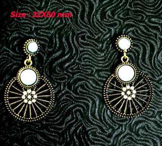   Tibetan Silver Round Gemstone Zircon Dangle Earrings Fashion  