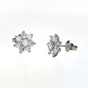   Flowering Stud Earrings, Round Diamond Platinum Stud Earrings Jewelry