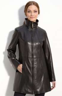 Ellen Tracy Zip Front Leather Coat ( Exclusive)  