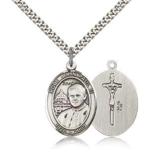  .925 Sterling Silver Pope John Paul II Medal Pendant 1 x 3 