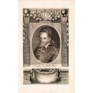  1721 Copper Engraving Portrait Pope Paul V Roman Catholic 