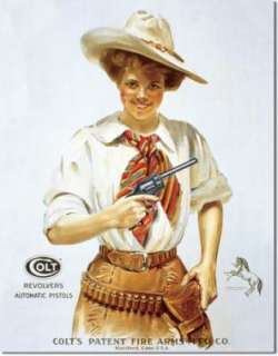 Colt Western Girl Gun Fire Arms Metal Sign Vintage USA  