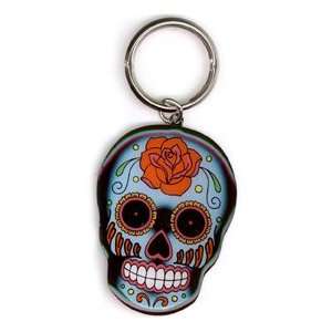  Sunny Buick   Rose Sugar Skull   Metal Keychain 