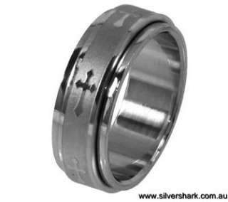 Men Stainless Steel Ring R2 Silver Cross 316L Size 9.5  