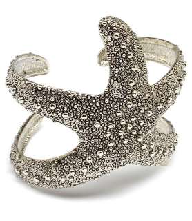 Ladies 2.5 Inch Starfish Silver Textured Bracelet Womans Arm Wide 