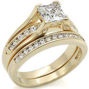 82CT Gold Plated Princess Wedding RINGS SET sz 10  